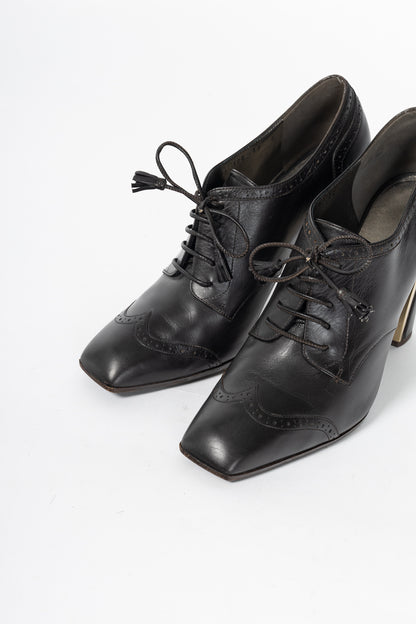 Salvatore Ferragamo Fusadia Fondente Calf Wingtip Derby Heels