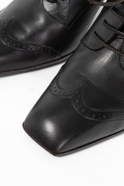 Salvatore Ferragamo Fusadia Fondente Calf Wingtip Derby Heels