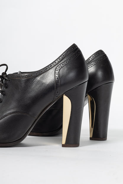 Salvatore Ferragamo Fusadia Fondente Calf Wingtip Derby Heels