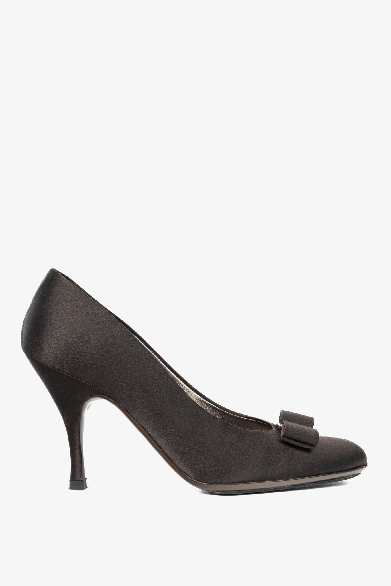 Salvatore Ferragamo Brown Satin Vara-Bow Pumps