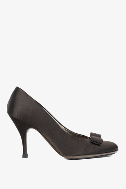 Salvatore Ferragamo Brown Satin Vara-Bow Pumps