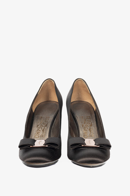 Salvatore Ferragamo Brown Satin Vara-Bow Pumps