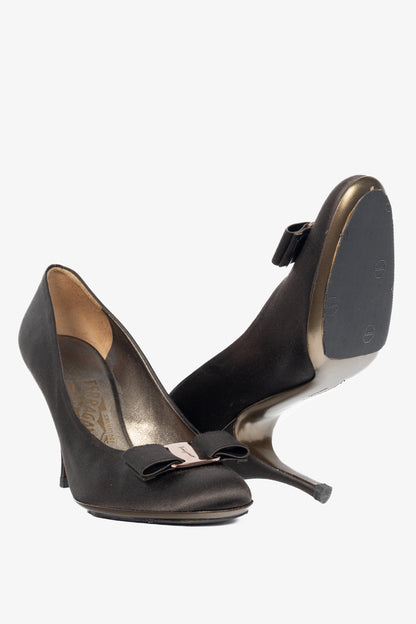 Salvatore Ferragamo Brown Satin Vara-Bow Pumps