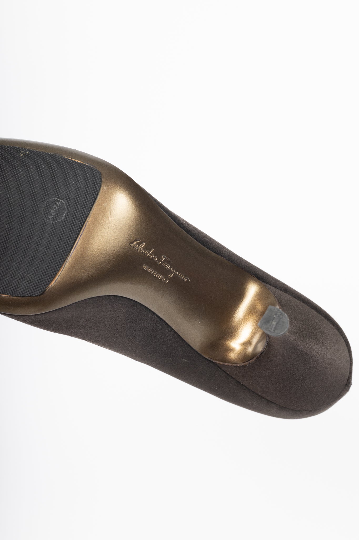 Salvatore Ferragamo Brown Satin Vara-Bow Pumps