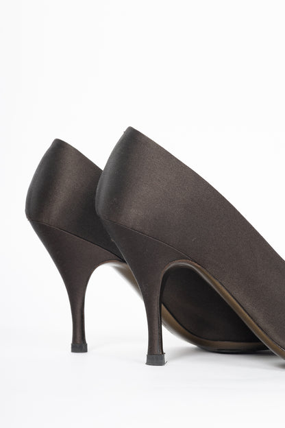 Salvatore Ferragamo Brown Satin Vara-Bow Pumps