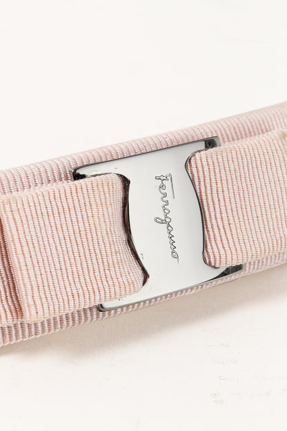 Salvatore Ferragamo Cipria-Grosgrain Silver-Tone Bow Barrette