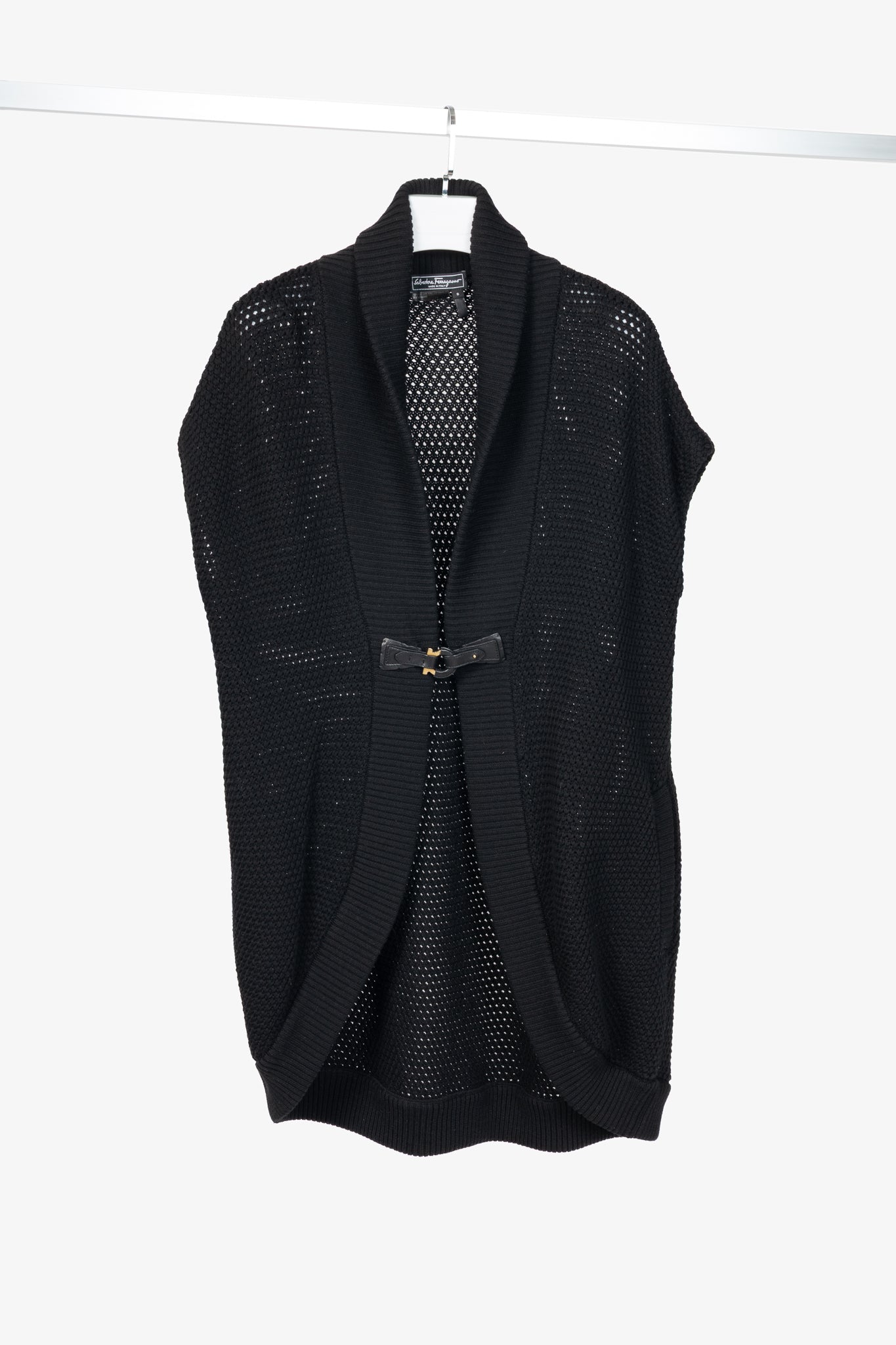Salvatore Ferragamo Black Wool Gancino-Closure Sleeveless Cardigan