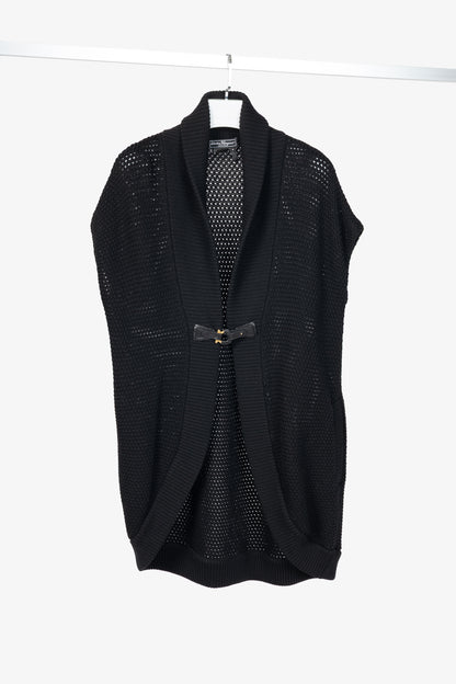 Salvatore Ferragamo Black Wool Gancino-Closure Sleeveless Cardigan