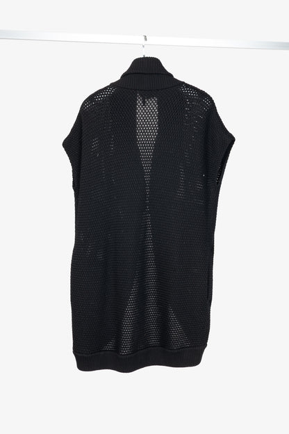 Salvatore Ferragamo Black Wool Gancino-Closure Sleeveless Cardigan