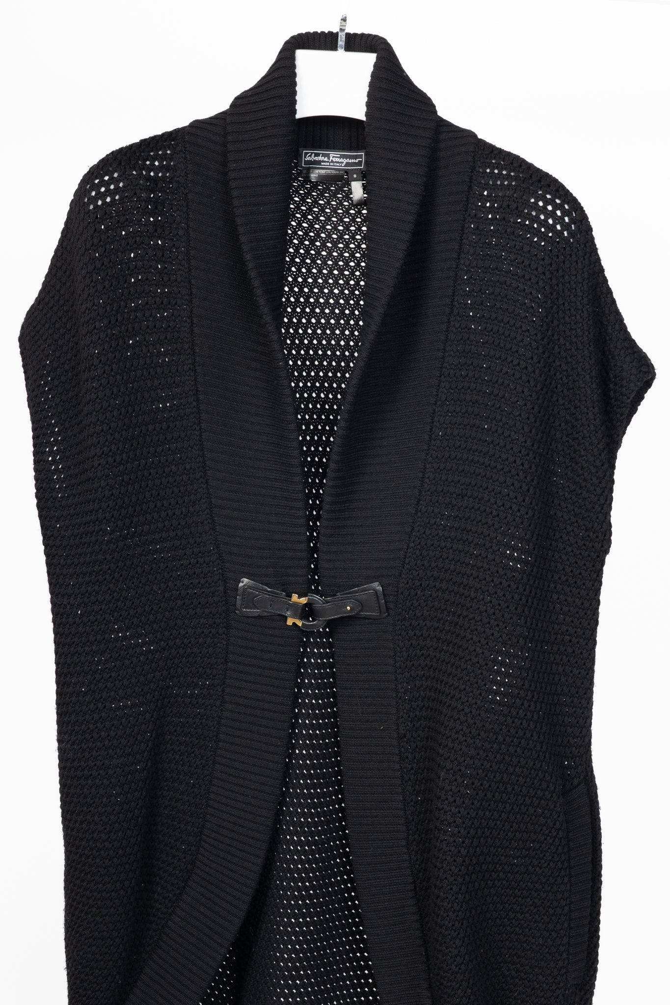 Salvatore Ferragamo Black Wool Gancino-Closure Sleeveless Cardigan