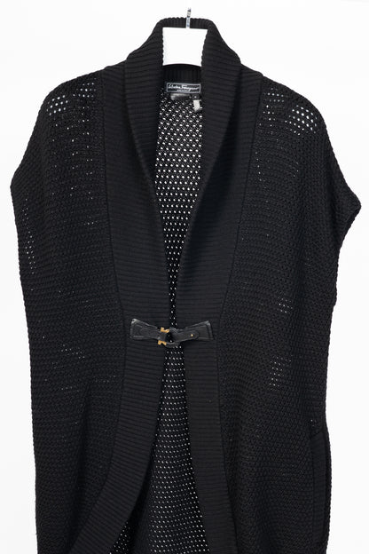 Salvatore Ferragamo Black Wool Gancino-Closure Sleeveless Cardigan