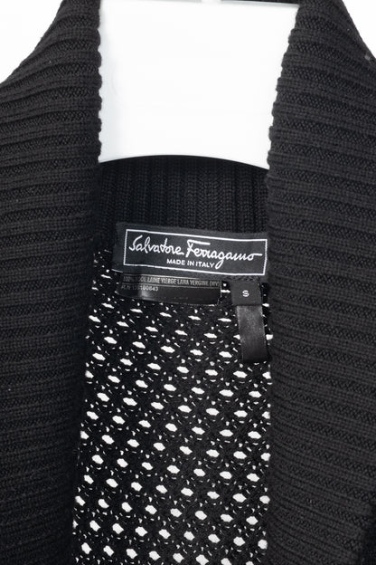 Salvatore Ferragamo Black Wool Gancino-Closure Sleeveless Cardigan