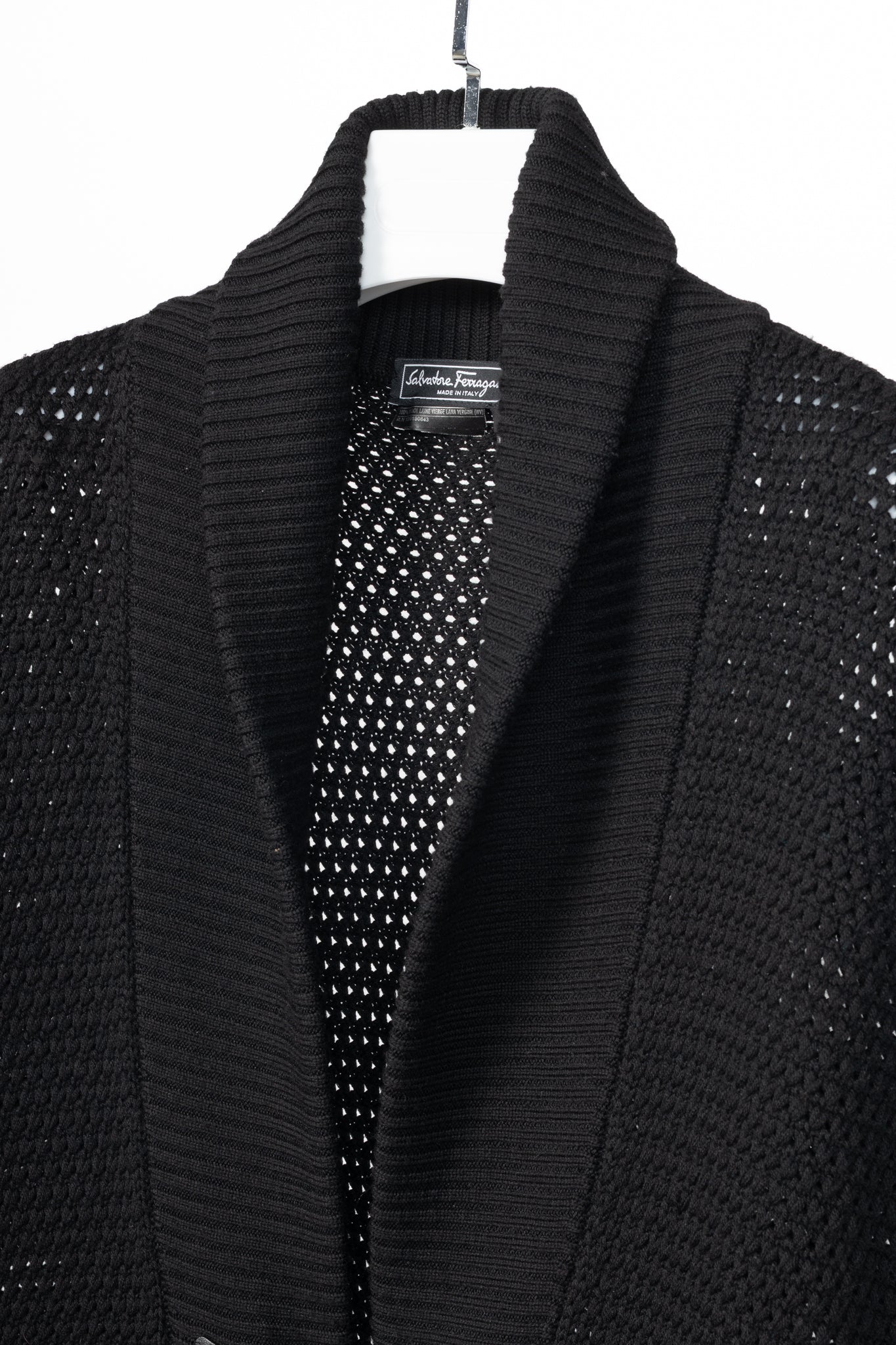 Salvatore Ferragamo Black Wool Gancino-Closure Sleeveless Cardigan