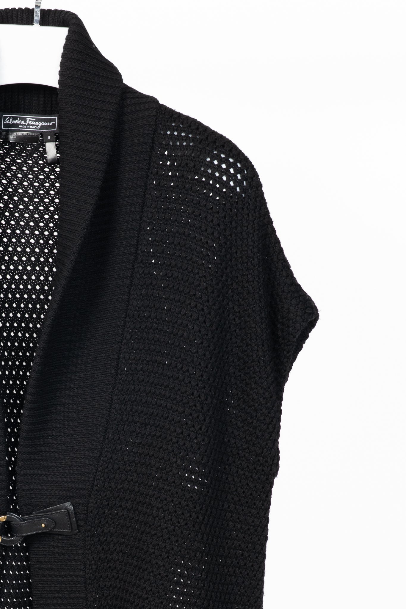 Salvatore Ferragamo Black Wool Gancino-Closure Sleeveless Cardigan