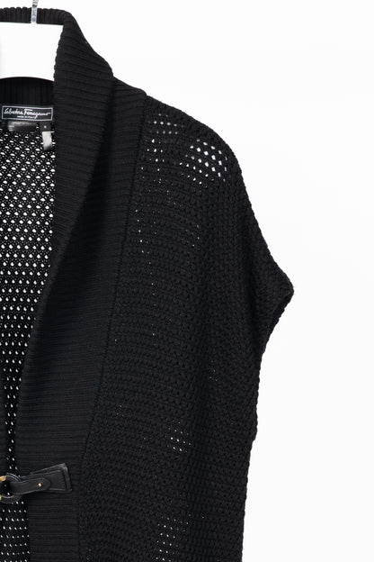 Salvatore Ferragamo Black Wool Gancino-Closure Sleeveless Cardigan