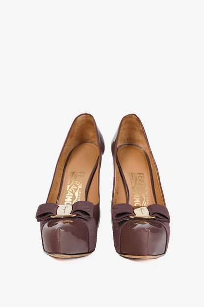 Salvatore Ferragamo Trilly Purple Patent Leather Vara-Bow Platform Pumps