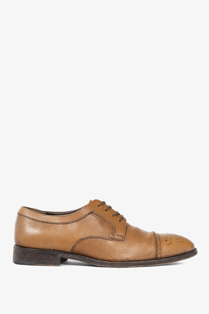 Salvatore Ferragamo Tan Leather Wingtip Lace-Up Oxfords