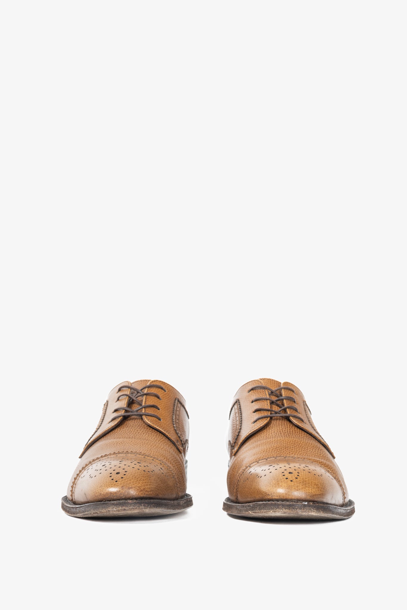 Salvatore Ferragamo Tan Leather Wingtip Lace-Up Oxfords