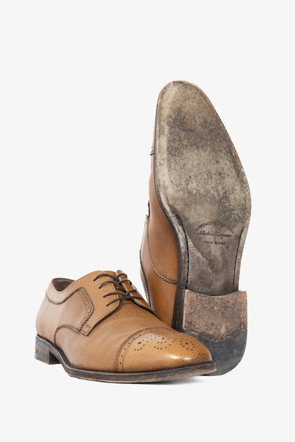 Salvatore Ferragamo Tan Leather Wingtip Lace-Up Oxfords