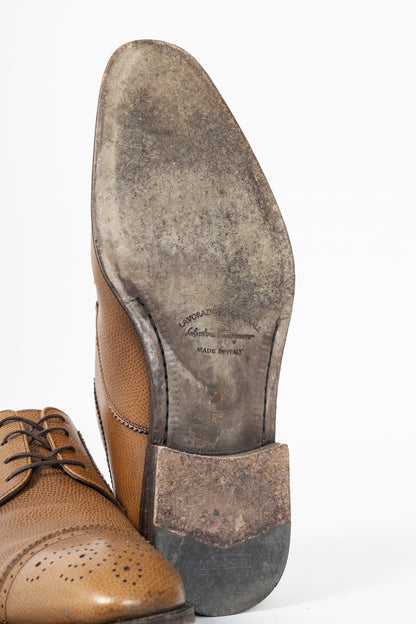 Salvatore Ferragamo Tan Leather Wingtip Lace-Up Oxfords