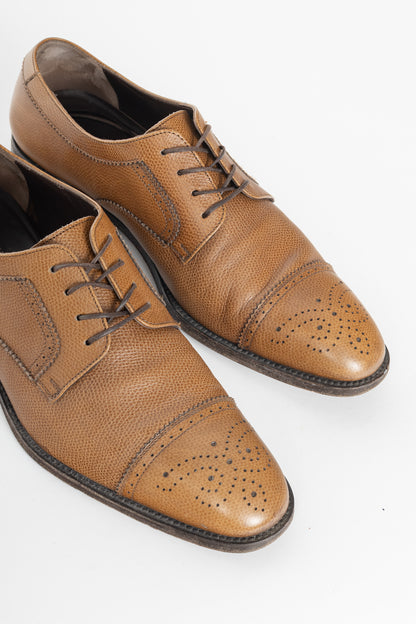 Salvatore Ferragamo Tan Leather Wingtip Lace-Up Oxfords