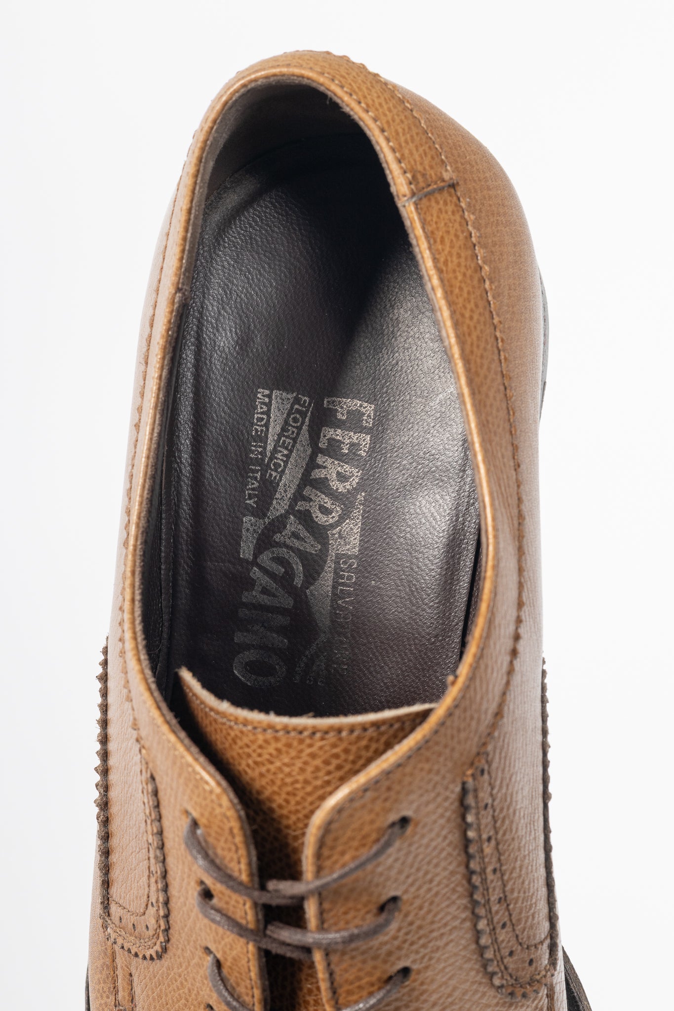 Salvatore Ferragamo Tan Leather Wingtip Lace-Up Oxfords