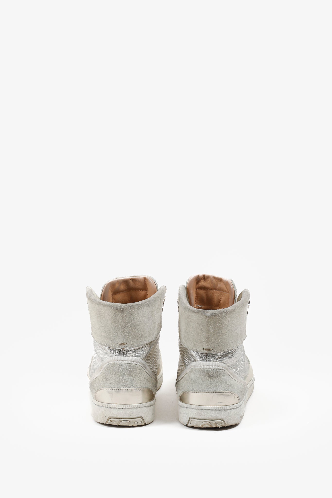 Salvatore Ferragamo Beige/Silver Metallic High-Top Sneakers