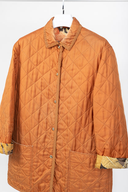 Salvatore Ferragamo Vintage 90's Orange Silk Quilted Coach Jacket