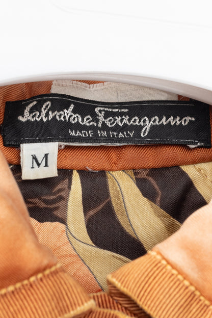 Salvatore Ferragamo Vintage 90's Orange Silk Quilted Coach Jacket