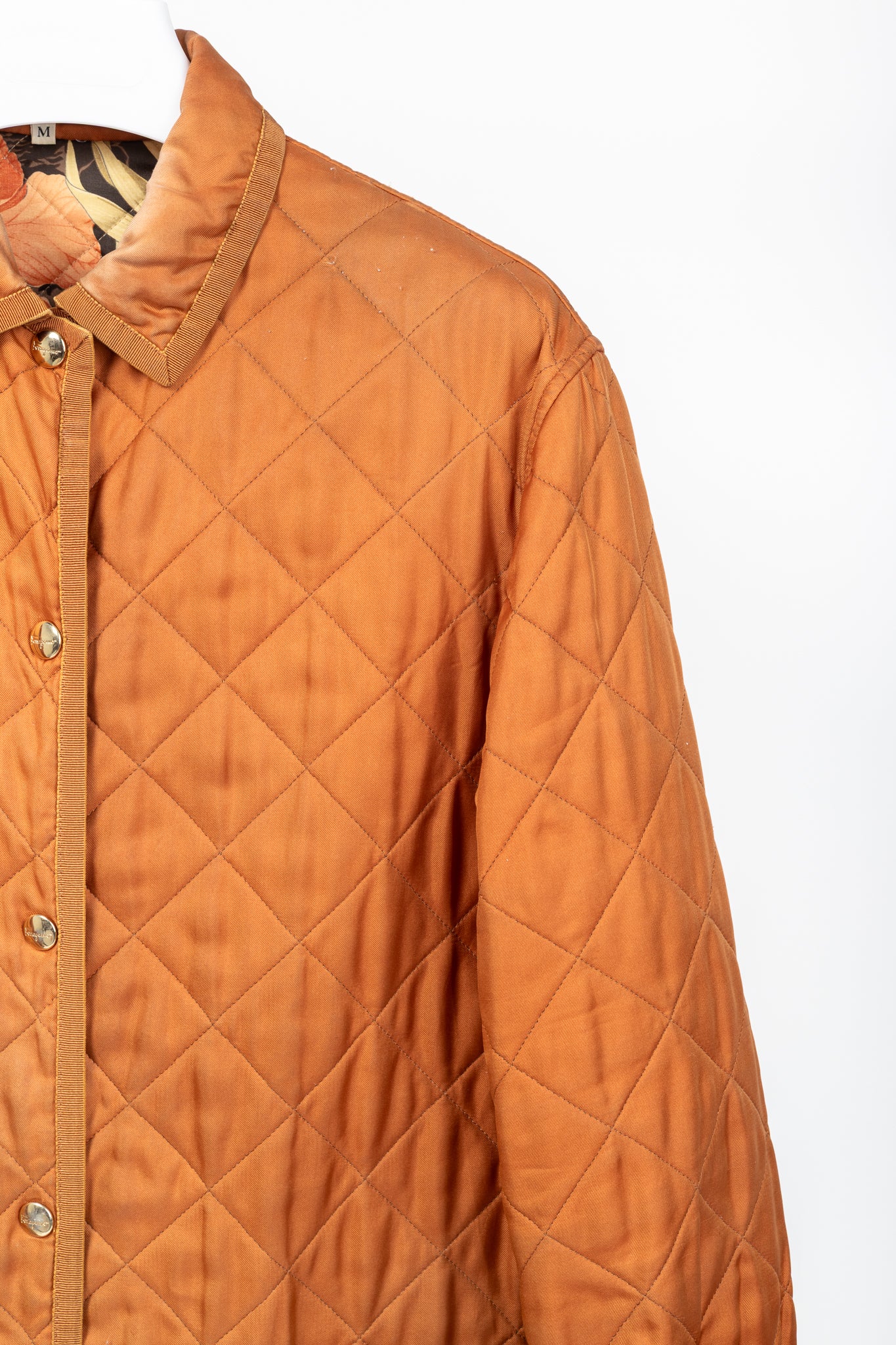 Salvatore Ferragamo Vintage 90's Orange Silk Quilted Coach Jacket