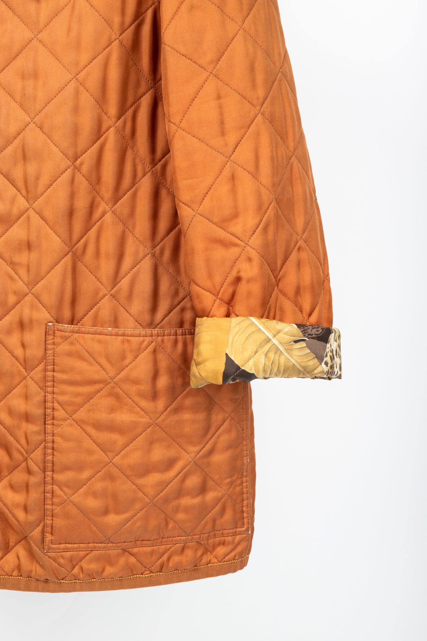 Salvatore Ferragamo Vintage 90's Orange Silk Quilted Coach Jacket
