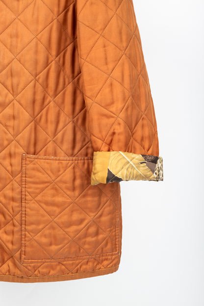 Salvatore Ferragamo Vintage 90's Orange Silk Quilted Coach Jacket
