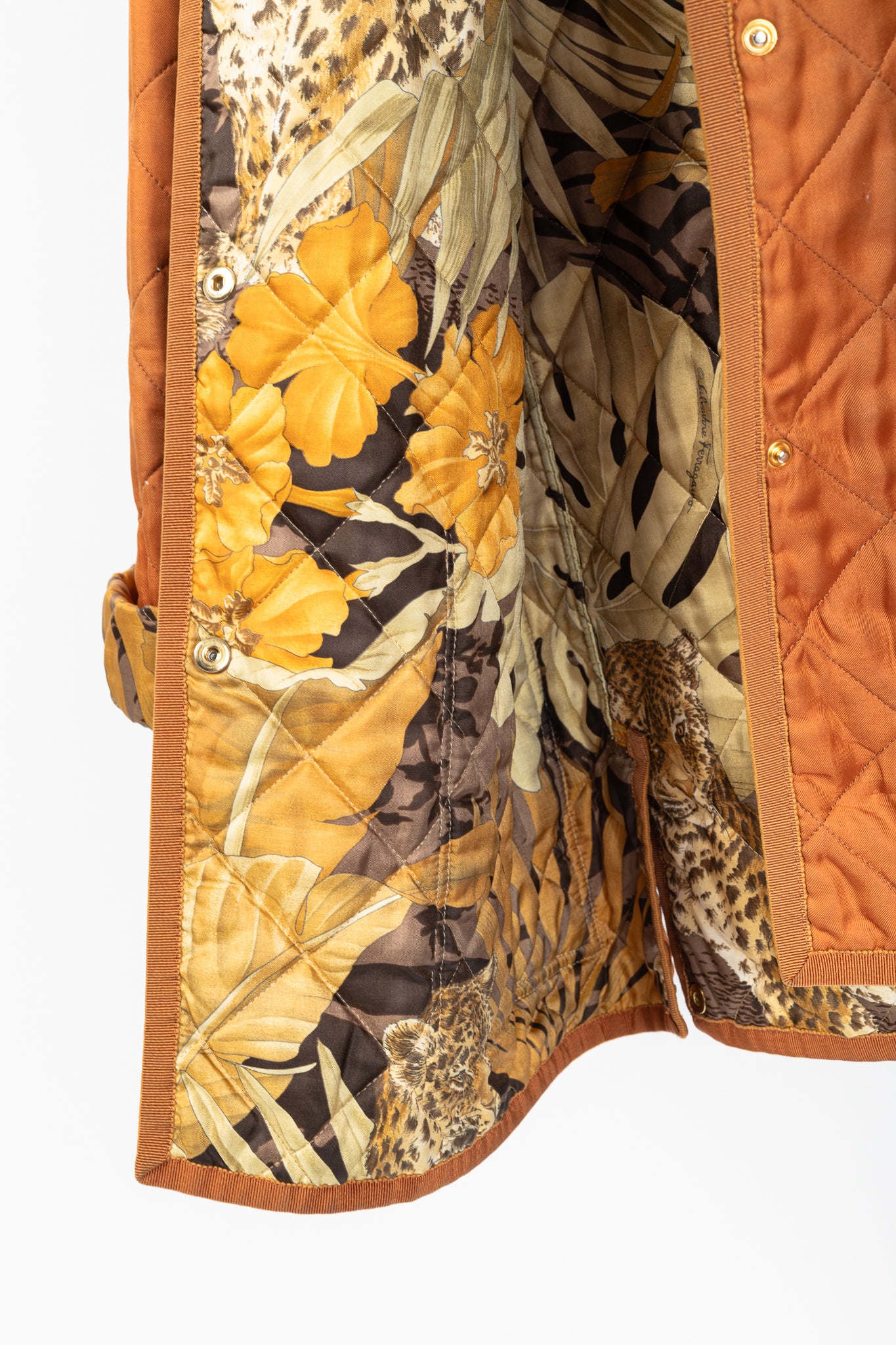 Salvatore Ferragamo Vintage 90's Orange Silk Quilted Coach Jacket