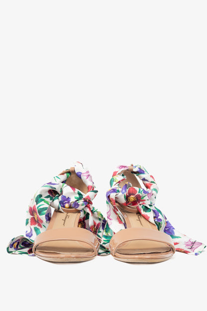 Salvatore Ferragamo Tursi Nude Patent Leather Floral-Tie Sandals
