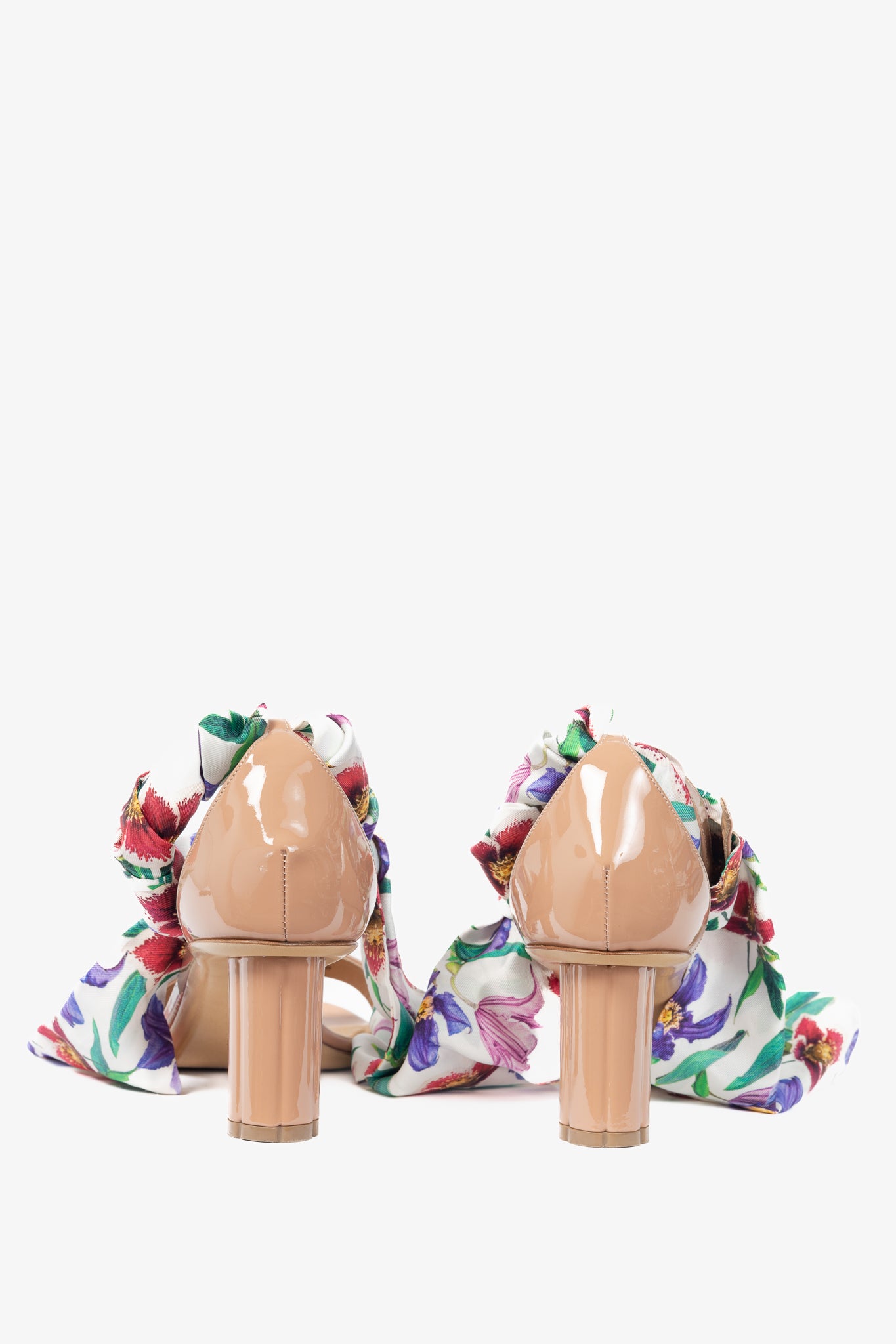 Salvatore Ferragamo Tursi Nude Patent Leather Floral-Tie Sandals