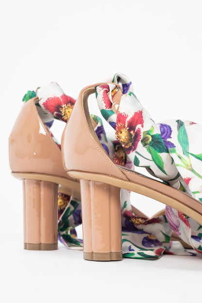Salvatore Ferragamo Tursi Nude Patent Leather Floral-Tie Sandals