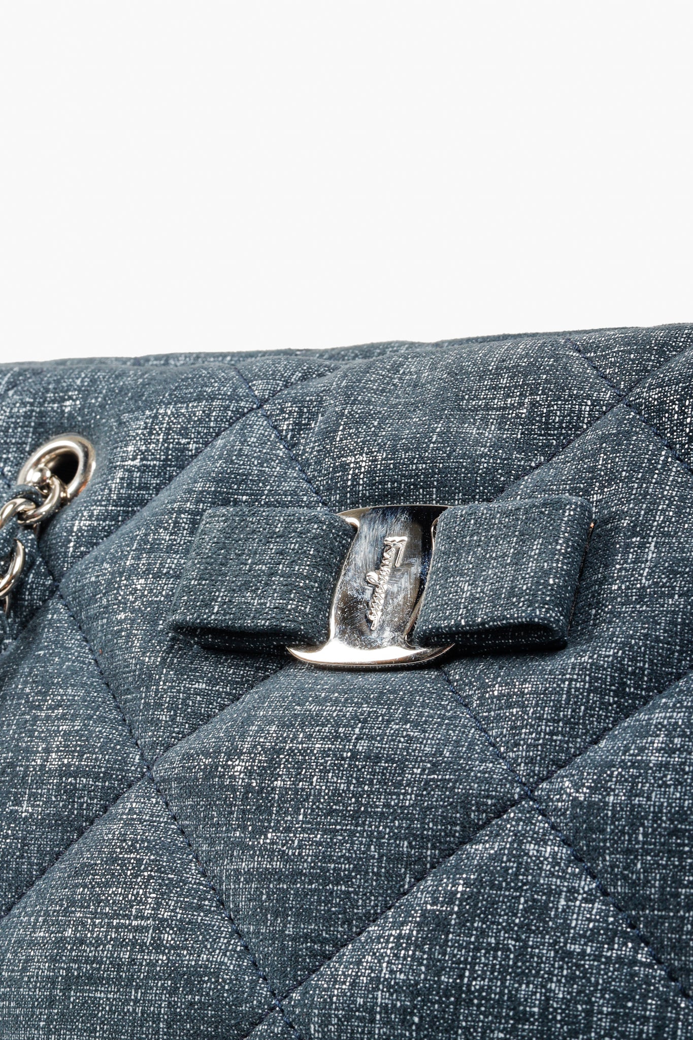 Ferragamo Blue Quilted Ginette Shoulder Bag