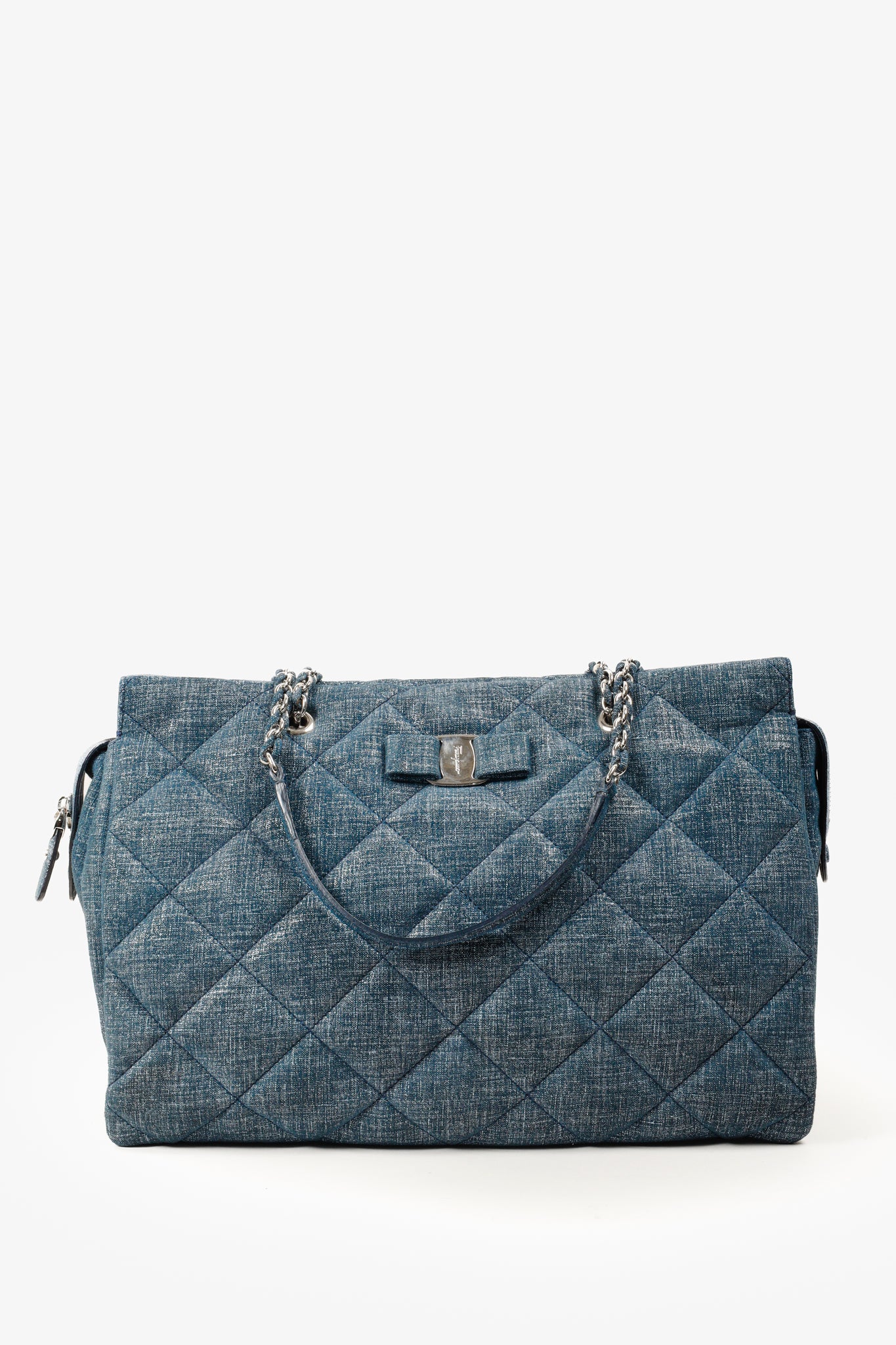 Ferragamo Blue Quilted Ginette Shoulder Bag