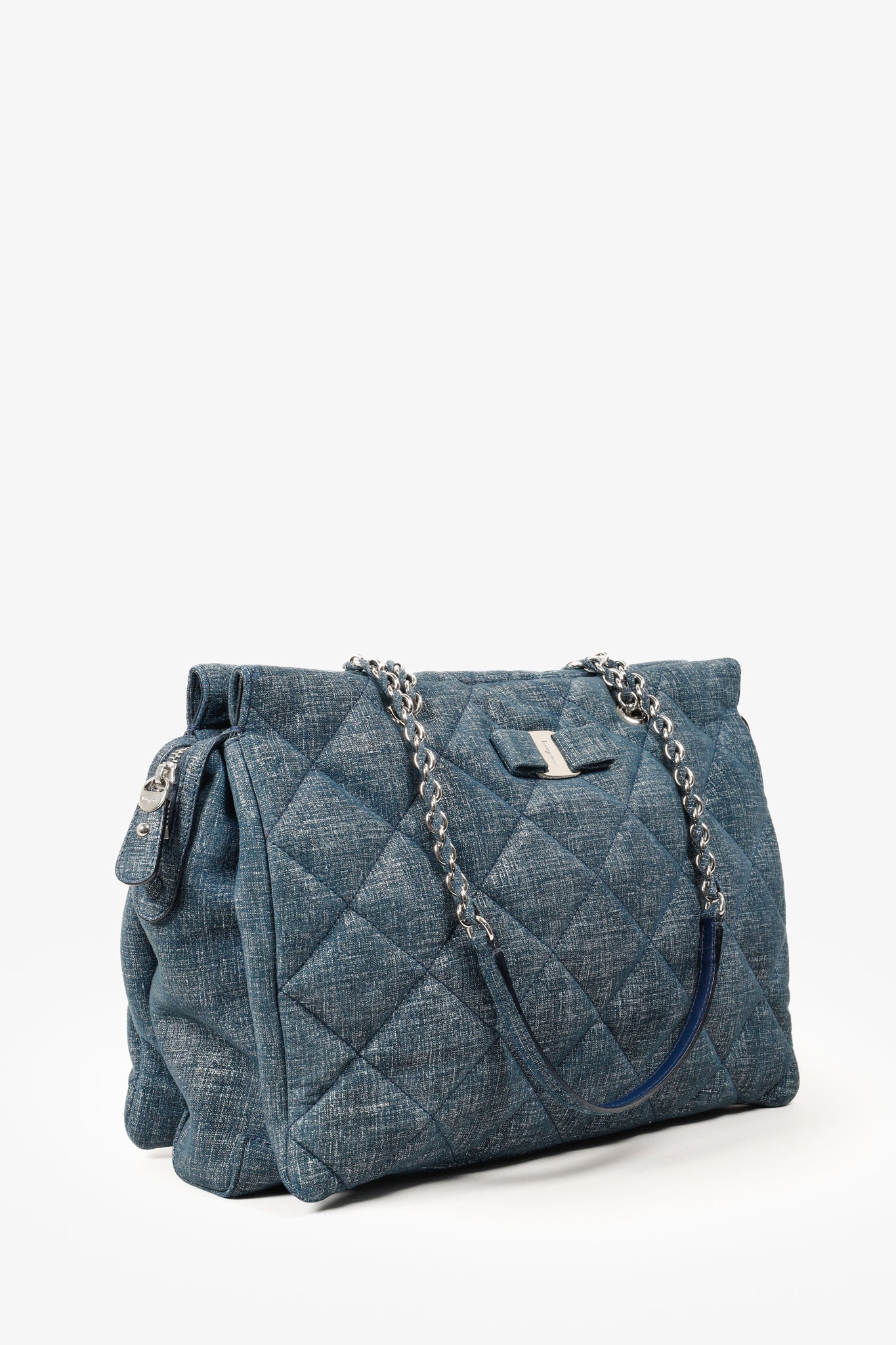 Ferragamo Blue Quilted Ginette Shoulder Bag