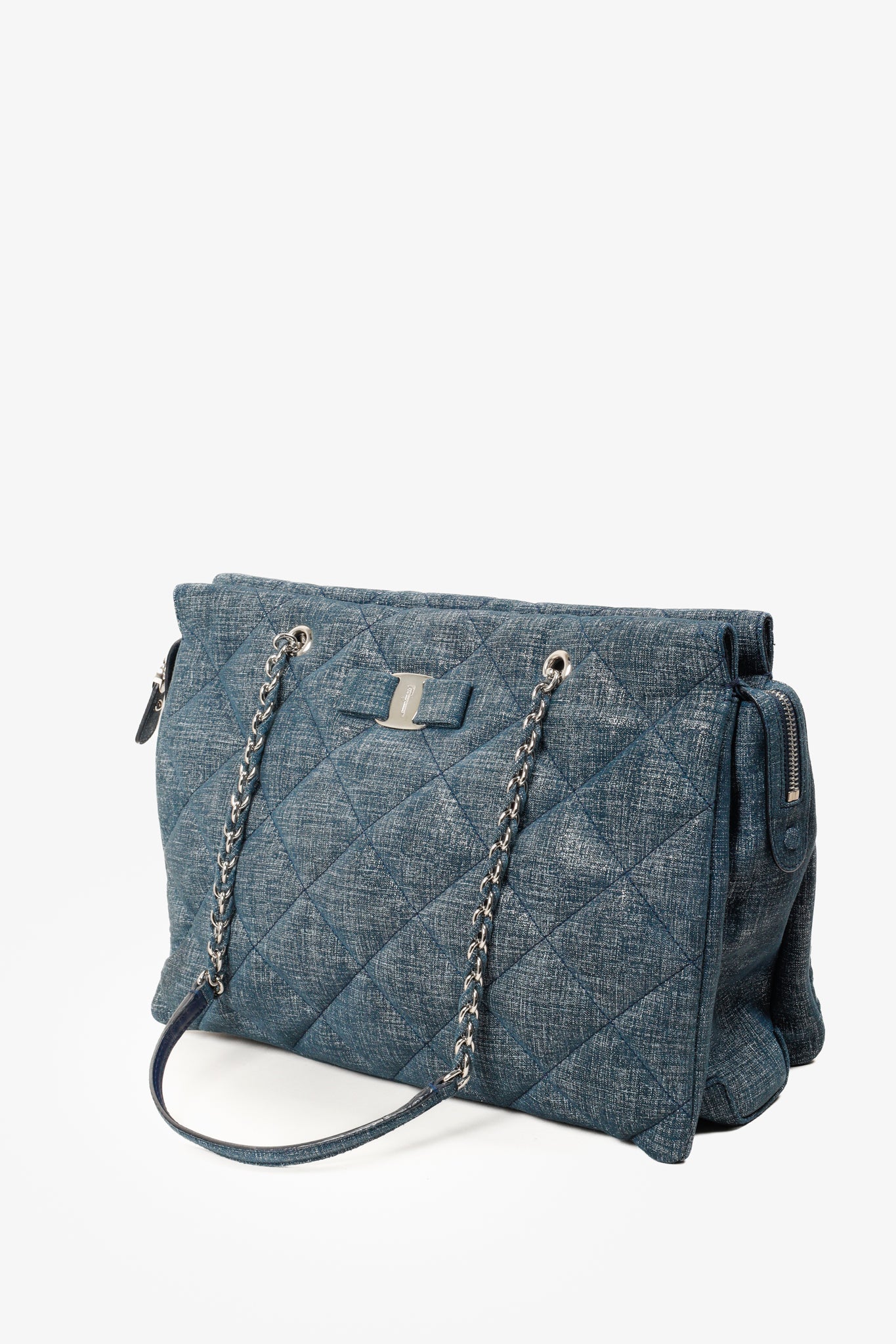 Ferragamo Blue Quilted Ginette Shoulder Bag