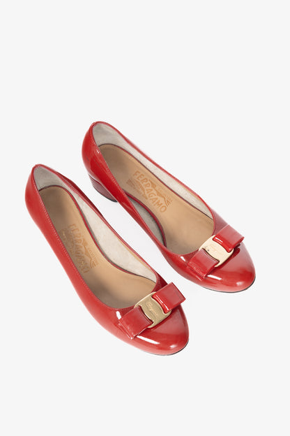 Salvatore Ferragamo Vara Red Patent-Leather Bow Pumps