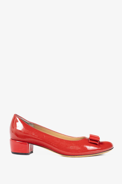 Salvatore Ferragamo Vara Red Patent-Leather Bow Pumps