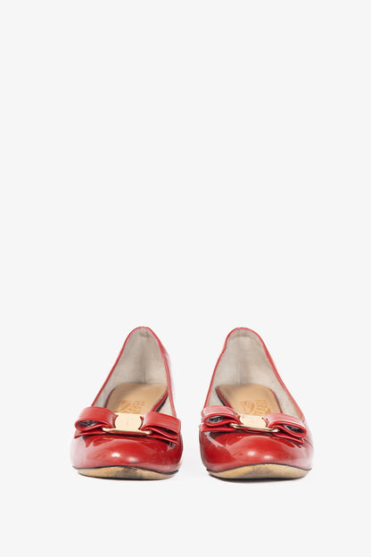 Salvatore Ferragamo Vara Red Patent-Leather Bow Pumps