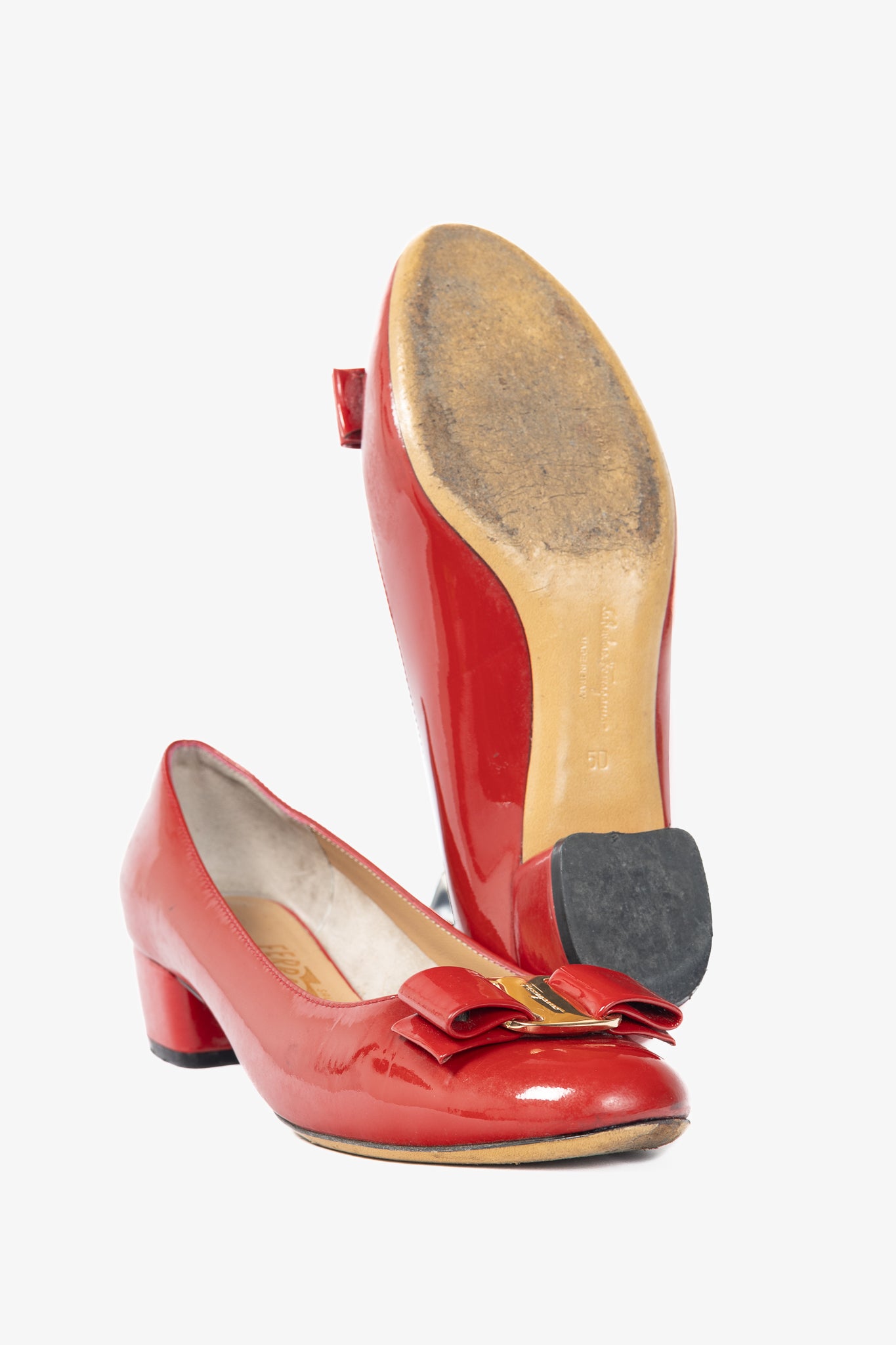 Salvatore Ferragamo Vara Red Patent-Leather Bow Pumps
