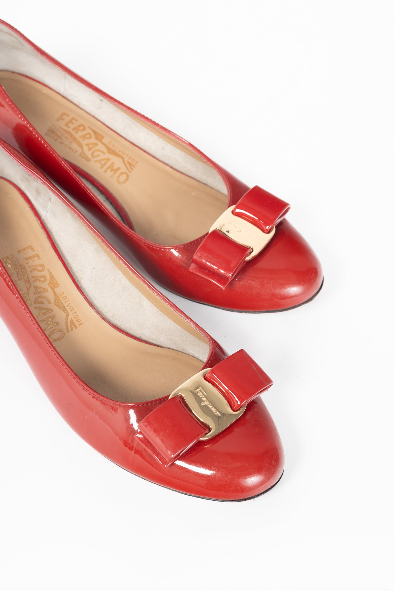 Salvatore Ferragamo Vara Red Patent-Leather Bow Pumps