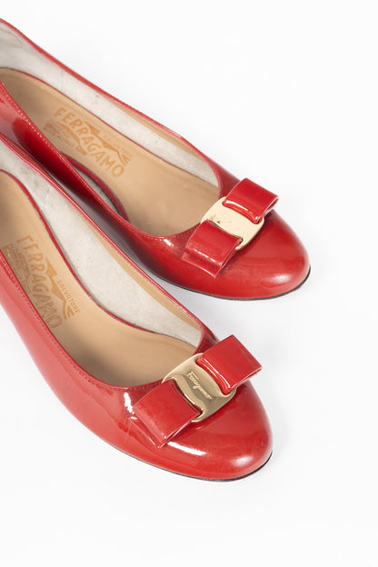 Salvatore Ferragamo Vara Red Patent-Leather Bow Pumps