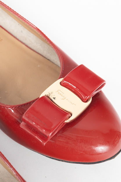 Salvatore Ferragamo Vara Red Patent-Leather Bow Pumps