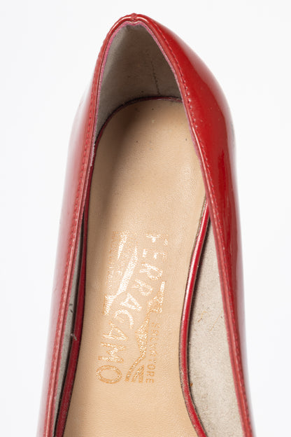 Salvatore Ferragamo Vara Red Patent-Leather Bow Pumps