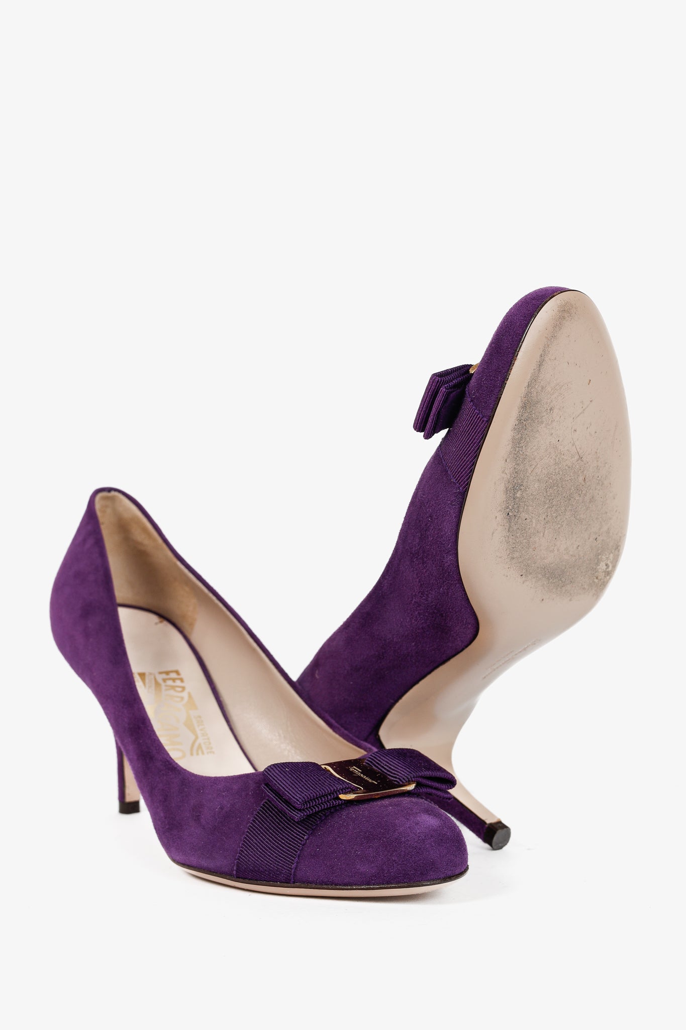 Salvatore Ferragamo Purple Suede Vara-Bow Pumps