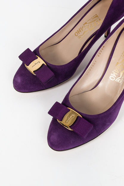 Salvatore Ferragamo Purple Suede Vara-Bow Pumps